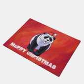 Panda-Beer in Santa Hat op rood Deurmat (Schuin)