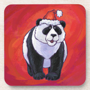 Panda-Beer in Santa Hat op rood Drankjes Onderzetter