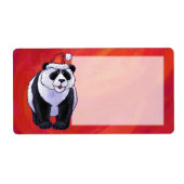 Panda-Beer in Santa Hat op rood Etiket (Voorkant)