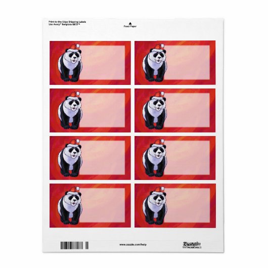Panda-Beer in Santa Hat op rood Etiket (Full Sheet)
