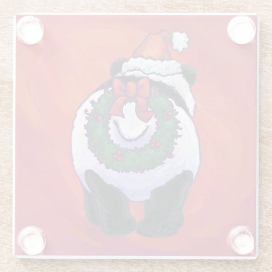 Panda-Beer in Santa Hat op rood Glazen Onderzetter (Achterkant)