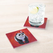 Panda-Beer in Santa Hat op rood Glazen Onderzetter (Schuin)
