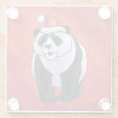 Panda-Beer in Santa Hat op rood Glazen Onderzetter (Achterkant)