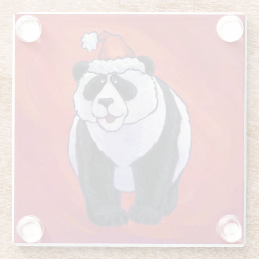 Panda-Beer in Santa Hat op rood Glazen Onderzetter (Achterkant)