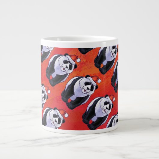 Panda-Beer in Santa Hat op rood Grote Koffiekop (Voorkant)