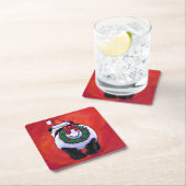 Panda-Beer in Santa Hat op rood Kartonnen Onderzetters (Insitu)