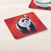 Panda-Beer in Santa Hat op rood Kartonnen Onderzetters (Schuin)