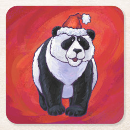 Panda-Beer in Santa Hat op rood Kartonnen Onderzetters