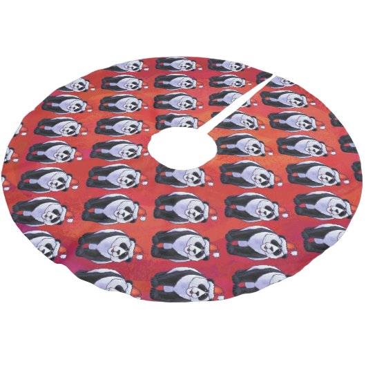 Panda-Beer in Santa Hat op rood Kerstboom Rok (Gekanteld)