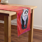 Panda-Beer in Santa Hat op rood Korte Tafelloper (Voorbeeld)