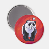 Panda-Beer in Santa Hat op rood Magneet (Voorkant / Achterkant)