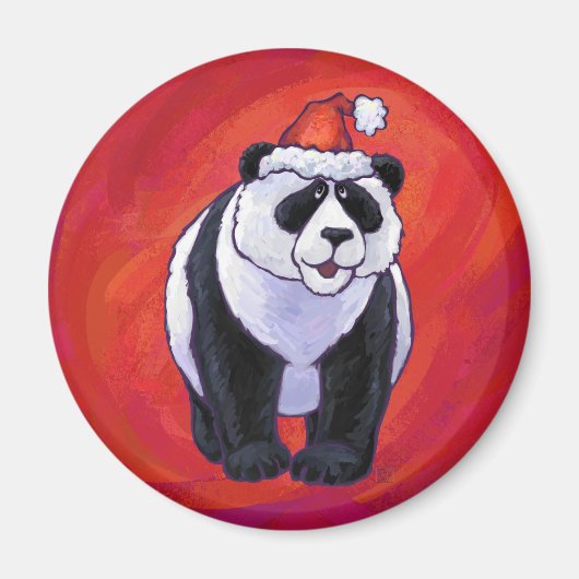Panda-Beer in Santa Hat op rood Magneet (Voorkant)