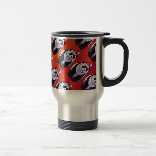 Panda-Beer in Santa Hat op rood Reisbeker (Rechts)