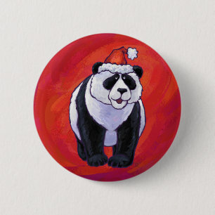 Panda-Beer in Santa Hat op rood Ronde Button 5,7 Cm