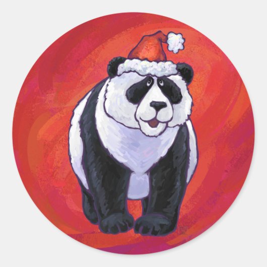 Panda-Beer in Santa Hat op rood Ronde Sticker (Voorkant)