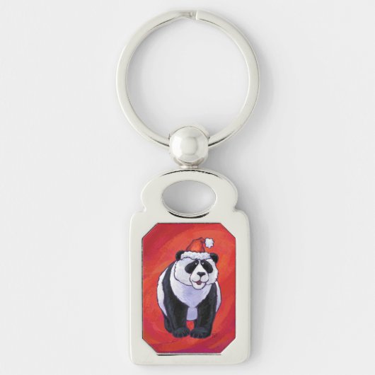 Panda-Beer in Santa Hat op rood Sleutelhanger (Voorkant)