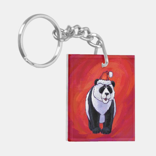 Panda-Beer in Santa Hat op rood Sleutelhanger (Voorkant Links)