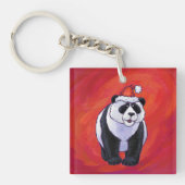 Panda-Beer in Santa Hat op rood Sleutelhanger (Voorkant)