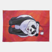 Panda-Beer in Santa Hat op rood Theedoek (Horizontaal)