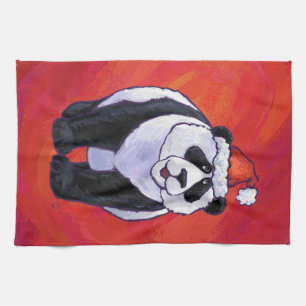 Panda-Beer in Santa Hat op rood Theedoek