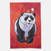 Panda-Beer in Santa Hat op rood Theedoek (Verticaal)