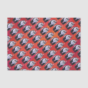 Panda-Beer in Santa Hat op rood Tissuepapier