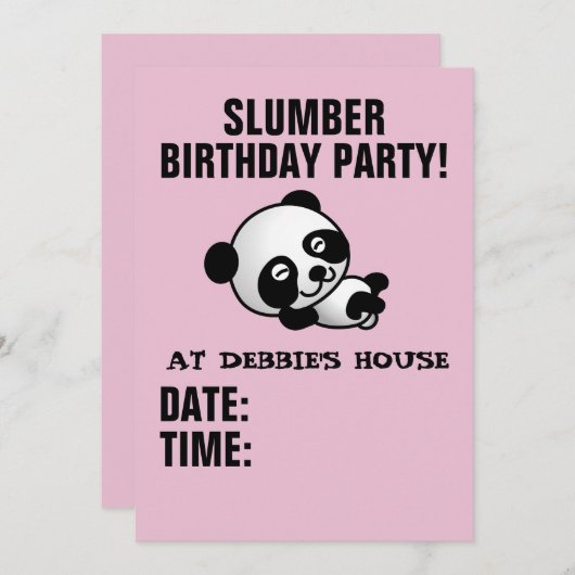PANDA BEER INVITATIES SLUMBER BIRTHDAY PANDA KAART (Voorkant / Achterkant)