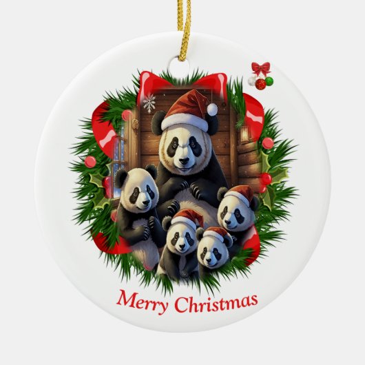 Panda Beer Kerst  Keramisch Ornament (Voorkant)