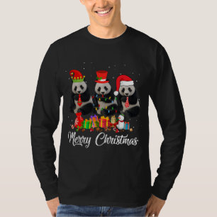 Panda Beer Kerst Pyjama Tree Xmas Lights Anima T-shirt