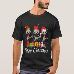 Panda Beer Kerst Pyjama Tree Xmas Lights Anima T-shirt