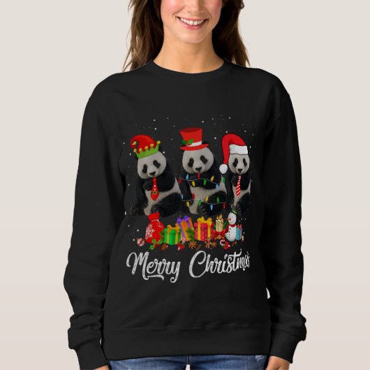 Panda Beer Kerst Pyjama Tree Xmas Lights Anima Trui (Voorkant)