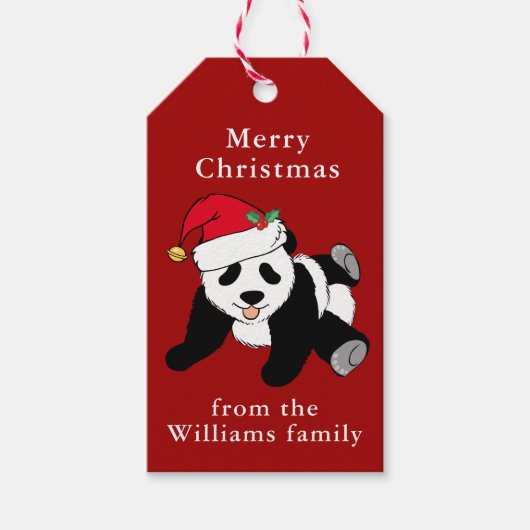 Panda Beer Kerstmis Aangepast rood Cadeaulabel (Voorkant)