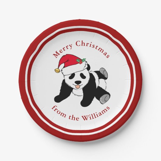 Panda Beer kerstmis - Aangepaste Rode Partij Papieren Bordje (Voorkant)