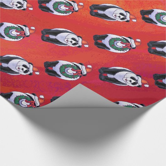 Panda Beer Kerstmis op rood Cadeaupapier (Hoek)