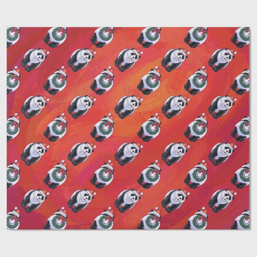 Panda Beer Kerstmis op rood Cadeaupapier (Vlak)