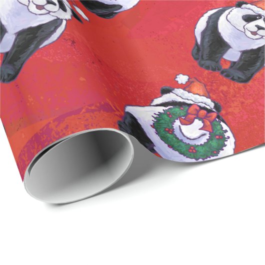 Panda Beer Kerstmis op rood Cadeaupapier (Rol Hoek)