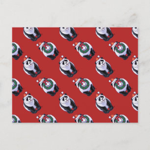 Panda Beer Kerstmis op rood Feestdagenkaart