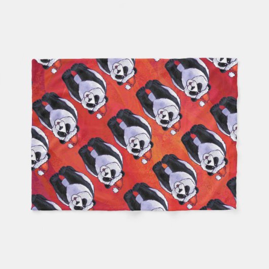 Panda Beer Kerstmis op rood Fleece Deken (Voorkant (Horizontaal))