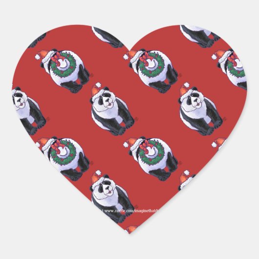 Panda Beer Kerstmis op rood Hart Sticker (Voorkant)