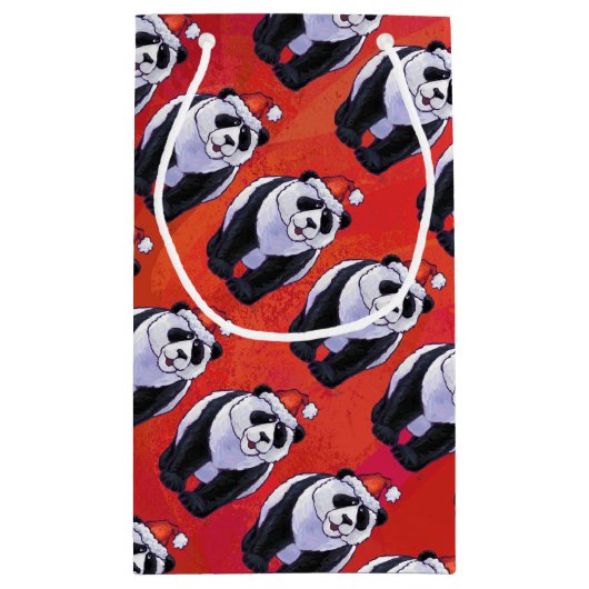 Panda Beer Kerstmis op rood Klein Cadeauzakje (Achterkant)