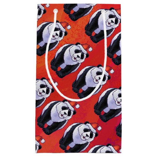 Panda Beer Kerstmis op rood Klein Cadeauzakje (Voorkant)