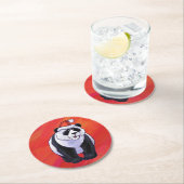 Panda Beer Kerstmis op rood Ronde Kartonnen Onderzetter (Insitu)