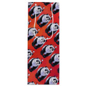 Panda Beer Kerstmis op rood Wijn Cadeautas (Voorkant)