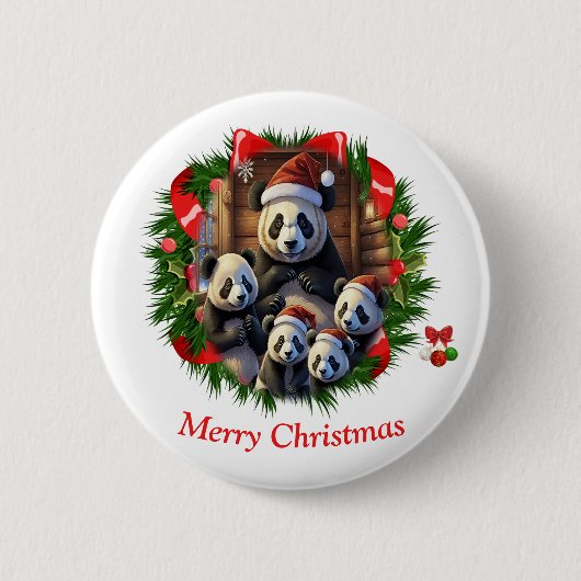 Panda Beer Kerstmis Ronde Button 5,7 Cm (Voorkant)