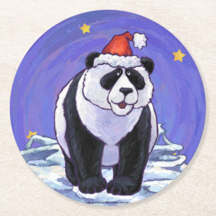 Panda Beer Kerstmis Ronde Kartonnen Onderzetter