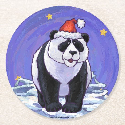 Panda Beer Kerstmis Ronde Kartonnen Onderzetter (Voorkant)