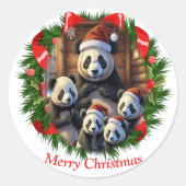 Panda Beer Kerstmis Ronde Sticker (Voorkant)