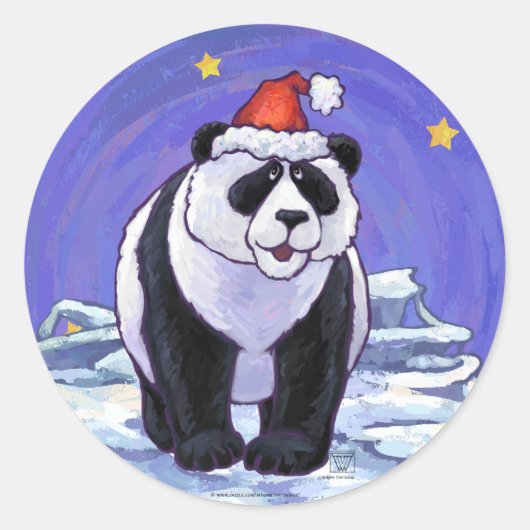 Panda Beer Kerstmis Ronde Sticker (Voorkant)
