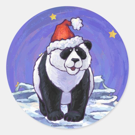 Panda Beer Kerstmis Ronde Sticker (Voorkant)