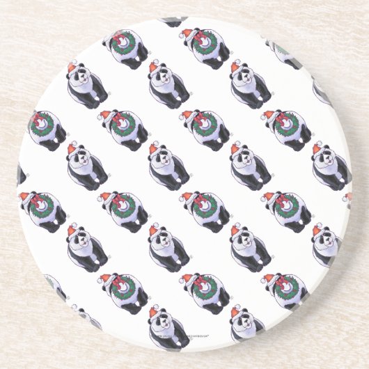Panda Beer Kerstmis Zandsteen Onderzetter (Voorkant)